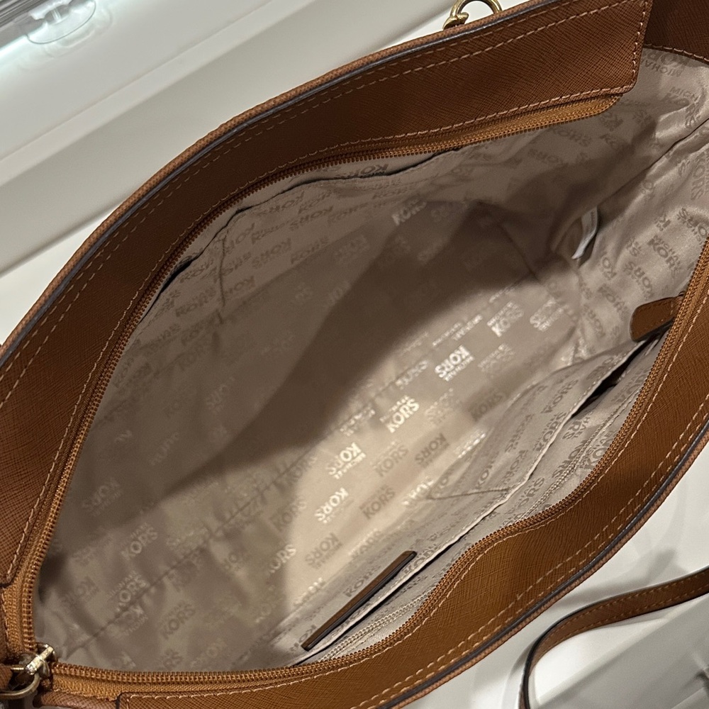 Michael Kors Brown Leather Tote with Gold Accents - Picture 3 of 6